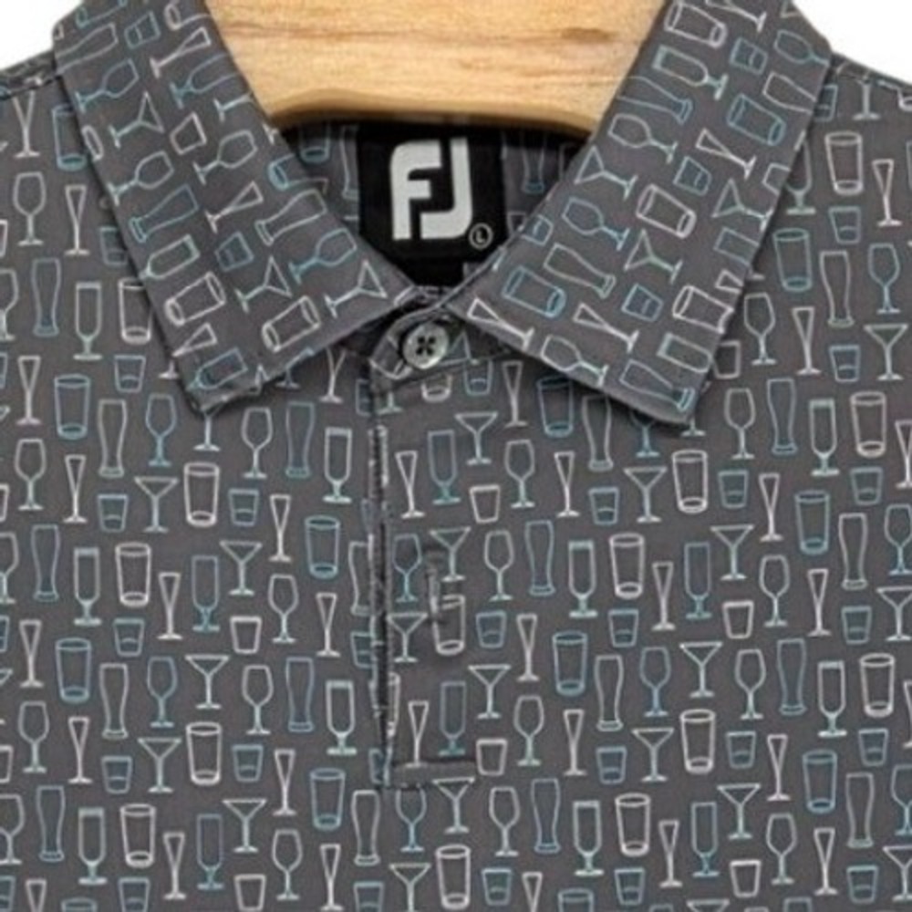 FootJoy Men's Large AOP Champagne Martini Glasses Short Sleeve Polo Performance